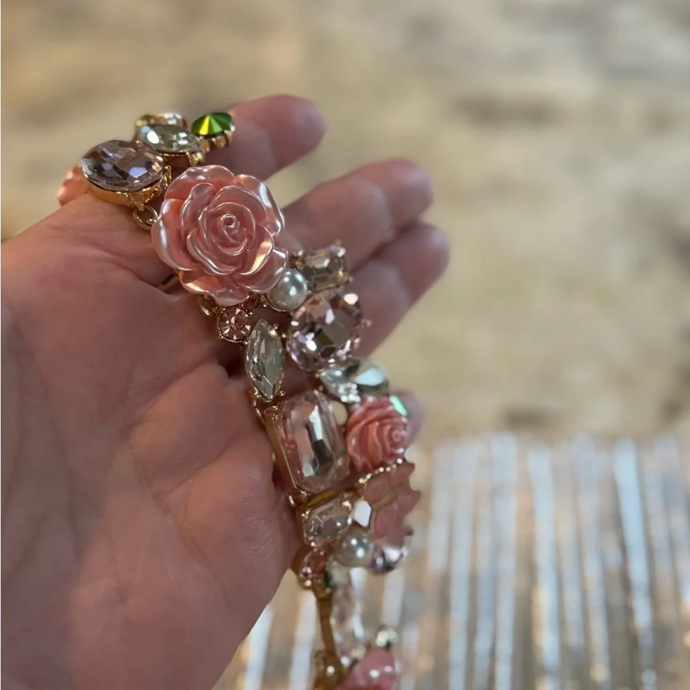 NEW Betsey Johnson Elegant Statement Pink Rose Collar Necklace 14”-19” - Picture 10 of 16